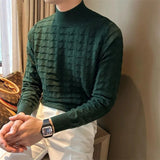 AIDASE  -  Mr. NR Briti Sle  Color f High Collar Knitted Long Sve Wave Pattern Elastic Base irt Sweater for Men Casual aidase-shop