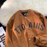 AIDASE  -  Suede Printed Baseball Uniform Jacket Men Spring Autumn American Retro Loose Casual Versatile Sports Jacket Preppy Button Coat aidase-shop
