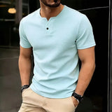 AIDASE  -  Men's Henley Shirt Short Sleeve Casual Solid Color Button Detail Breathable Summer Tee aidase-shop