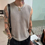 AIDASE  -  Silver Mesh Hollow Out Short Sleeve T-Shirt Men's Summer Trend Neutral Style Knitted Vest Breathable Round Neck Cotton Top aidase-shop