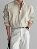 AIDASE  -  Lapel Pit Stripe Texture Long Sleeve Shirt Men's Casual Business Shirt High-end Drapery Light Versatile Top Male Blouse
