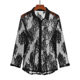 AIDASE  -  Sexy Sheer Mesh Floral Lace Shirt for Men 2026 Fashion Thin Summer Long Sleeve Button Down Rave Night Party Clubwear Shirts Male aidase-shop