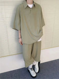 AIDASE  -  Casual Men Two-piece Lapel Short Sleeve Solid Color Male T-shirt Fashion Loose Shorts Fashionable Versatile Sets 21E5888 aidase-shop