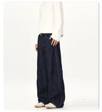 AIDASE  -  American New Fashion Men's Dark Blue Casual Trendy Simple Basic Solid Color Daily Wide Leg Straight Denim Trousers Male Jeans aidase-shop