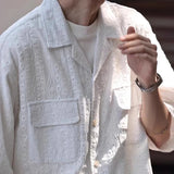 Aidase Mens Shirt Textured Pocket Casual Shirt Summer Streetwear Beach Vacation Solid Color Camping Short-Sleeve Top Men'S Clothing aidase-shop