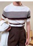 AIDASE  -  Summer Men's Knitted round Ne T-irt Thin ort Sve Breathable Faionable Striped Sea Soul irt Versatile Casual... aidase-shop