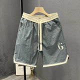 Aidase  Summer Men Trendy Contrast Color Quick Drying Sports Short Pants Male Casual Loose Letter Embroidery Straight Beach Shorts