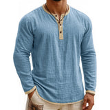 AIDASE  -  Men's Digital Printing Two-Tone Henley Shirt 3-Button Casual Long Sleeve Top Spring Summer Soft Breathable Crew Neck Pullover aidase-shop