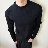 AIDASE  -  Pit Strip Design Men's Tees Long Sleeved Casual Knitting Round Collar Tops Slim Solid Color Male T-shirts Summer 9W3224 aidase-shop