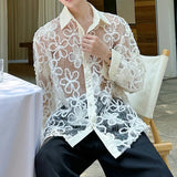 AIDASE  -  New Male Shirt Three-Dimensional Lace Flower Long-Sleeved Shirts Personality Slightly Transparent Trendy Men's Tops 21E7032 aidase-shop