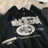 Aidase American Men and Women Vintage Letter Printed Polo Shirt Summer Personalized Loose Couple Trend Short Sleeve T-shirt harajuku aidase-shop