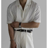 AIDASE  -  Cuban Collar Hollow Mesh Short Sleeve Shirts Men Korean Streetwear Loose Casual Vintage Dress Shirts Summer Blouses aidase-shop