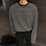 AIDASE  -  Spring Autumn Korean Style Trendy Retro Striped Print Round Neck Long-sleeved T-shirt for Men Loose Version aidase-shop
