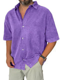 AIDASE  -  Mens Spring Summer Shirt Short Sleeve Loose Solid Retro Casual Holiday Blouse Breathable Lightweight Beach Button Shirt aidase-shop