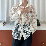 AIDASE  -  New Male Shirt Three-Dimensional Lace Flower Long-Sleeved Shirts Personality Slightly Transparent Trendy Men's Tops 21E7032 aidase-shop