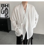 AIDASE  -  Men's Shirt Spring New Jacquard Long Sleeved Design Added Lace Up 2025 V-neck Solid Color  Luxury Male Tops aidase-shop