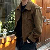 Elegant Solid Brown Coat Men's Spring Autumn High-end Loose Lapel Plush Top Winter New Zipper Short Jacket Vintage Streetwear aidase-shop