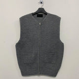 Aidase Men's Knitted Sleeveless Zipper Sweater Casual Luxury Clothing Waistcoat Tide Port Style Leisure Pullover Spring Retro Knitwear aidase-shop