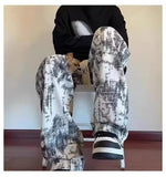 AIDASE  -  American Washed Tie Dye High Street Casual Pants Loose Straight Leg Long Trousers Men Women New Fashion Spring Autumn Versatile aidase-shop