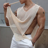 AIDASE  -  Summer Men Tide Fashion Loose Perspective Hollow Out Side Strap Casual Sexy Tank Tops Chic Ins Mesh Streetwear Vest