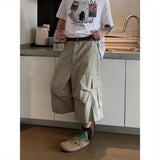 AIDASE  -  Summer Casual Loose Fit Straight Leg Seven Inch Pants Youthful Vitali Sle Versatile Elastic Waist Wide Leg orts aidase-shop