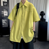 AIDASE  -  Short Sleeve Men Shirt Summer Trendy Design Korean Style Fashion Cool Outerwear Lapel Simpel Solid Color Male Tops 21E6521 aidase-shop