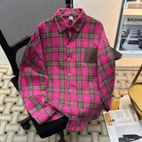AIDASE  -  New Korean Style Plaid Shirt Long Sleeve Casual Outerwear for Men And Women Couple Fashionable Leisure Coat Polyester Fiber aidase-shop