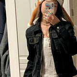 AIDASE  -  Retro Collar Slim Fit Short Denim Jacket for Women Zipper Design Versatile Open Cardigan Style Popular Fragrance Wind Top aidase-shop