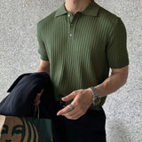 AIDASE  -  Men's Fashion Lapel Short Sleeve Ribbed Texture Breathable Skin-friendly Casual Versatile Business Commute Daily Wear Polo Shirt aidase-shop