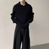 Autumn Men's Luxury Knitted Hooded Pullovers Sweater Casual Streetwear Striped Solid Color Long Sleeve Hoodie Vintage aidase-shop