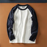 AIDASE  -  American Casual Shirt Retro Color-blocked Raglan Long-sleeved T-shirt Autumn O-Neck Casual Cotton Washed Brushed Bottoming Top aidase-shop