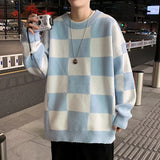 Aidase Plaid Fashion Sweater Pullovers Men Ins Hong Kong All-matching Streetwear Loose Trendy Knitwear Jumpers Teen Vintage Male Chic aidase-shop