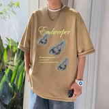 AIDASE  -  Dopamine Washed Letters Printed T-shirt Retro Niche Design Short-sleeved Trend Loose Casual Couple Models Half-sleeved aidase-shop