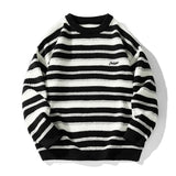 Aidase Lazy Retro Striped Sweater Men Women Autumn Winter Thick Knit Casual Embroidered Knit Pullover Sweater Jacket Couple aidase-shop