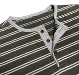 AIDASE  -  New Men's Henley Collar Long Sleeve T-Shirts Striped Casual Button T Shirt for Men Spring Autumn Male Fashion Cotton Tees Tops aidase-shop