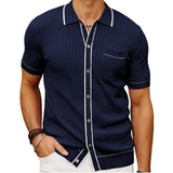 Aidase Men's Clothing Luxury Knitted Polo Shirt Casual Striped Button Down Solid Color Short Sleeve T-Shirt for Men Breathable M-3XL aidase-shop