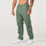 AIDASE  -  Men Khaki Wide Leg Pants Summer Male Button Pocket Loose Straight Cargo Full Trousers aidase-shop