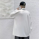 Aidase White Solid Shirts With Tie Men's Oversize Long Sleeve Casual Cardigan Fashion Spring Autumn Blouses Unisex Daily All-match Tops