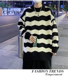 Pullover Stripe Knitted Sweater Men Baggy Korean Fashion Y2k Tops Round Neck Harajuku Male Black Sweatercoat aidase-shop