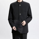 AIDASE  -  New Chinese Style Men's Blazer Metal Buckle Shoulder Pads Stand Collar Single-breasted Suit Jacket Fashion Clothes 21E6756 aidase-shop
