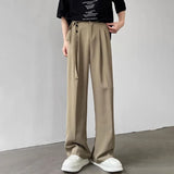 Aidase Falling Trousers For Men In Autumn Solid Wide Leg Straight Trend Versatile Simple British Lace High Waist Casual Trousers aidase-shop