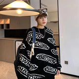Korea Fashion Sweatercoat Round Neck Knit Shirt Men's Sweater Street Letter Printed Harajuku Tops Baggy Male Pullovers Shirt aidase-shop