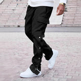 AIDASE  -  Streetwear Men's Loose Cargo Pants Stylish Multi Pockets Side Button-up Slit Trousers Spring Autumn Casual Mens Straight Pants aidase-shop