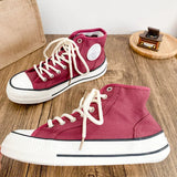 AIDASE  -  New Women Solid Canvas Shoes High Top Female Students Navy Canvas Sneakers Lace Up Flat Tennis Sports Shoes Short Ankle Boots aidase-shop