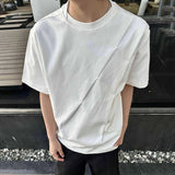 AIDASE  -  New Simple Men's T-shirt Round Collar Short Sleeved Solid Color Casual Tees Pleated Design Loose Male Top Silhouette aidase-shop