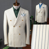 Aidase New Men's Suit One Piece Blazer Double Breasted Peaked Lapel Pinstripes Formal Tuxedo Work Wedding Groom Tailored Costume Homme
