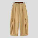 AIDASE  -  Men Pants Solid Color Button Loose Casual Wide Leg Trousers Men Streetwear Baggy Fashion Leisure Long Pants S-5XL aidase-shop