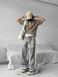 AIDASE  -  American Vintage Stripe Knitted Shirt For Men Summer Short Sleeved Cardigan Knitwear Fashion Knitwear Knit Tops Streetwear aidase-shop