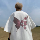 AIDASE  -  American Retro Butterfly Flower Printed T-shirt Loose Casual Round Neck Short Sleeve Couple Dress Half Sleeve Tops aidase-shop
