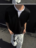 AIDASE  -  Korean Fashion Fake Two Design V-neck Men's Short Sleeved T-Shirts aidase-shop